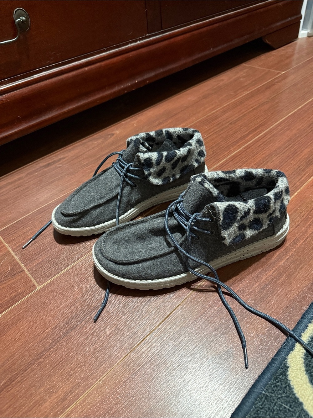 Hey Dude Gray Slip-On Booties with Leopard Cuff